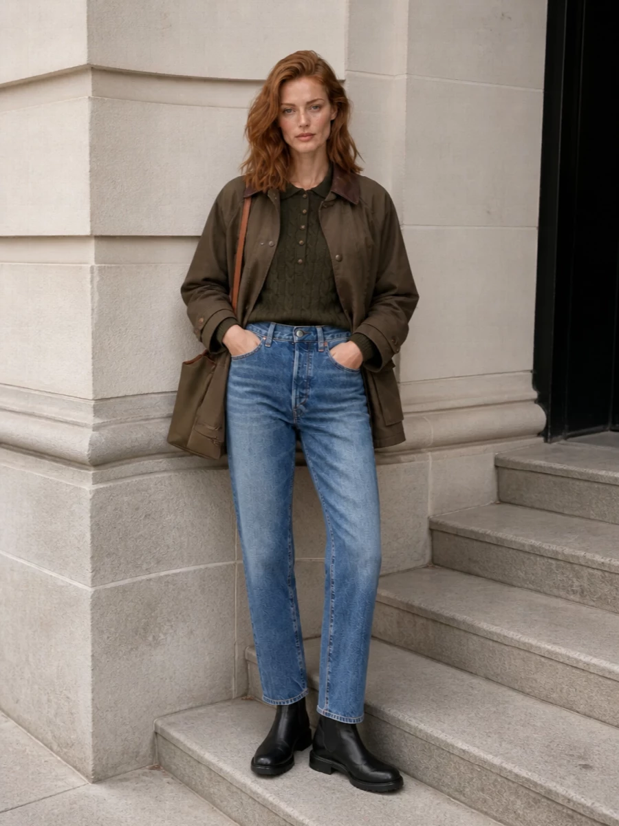 Ralph lauren field jacket jeans boots outfit