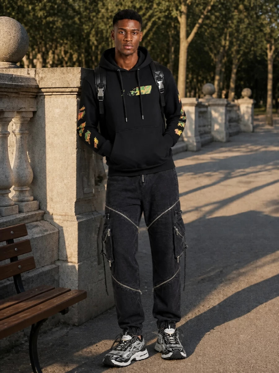 Off white hoodie cargo pants prada backpack