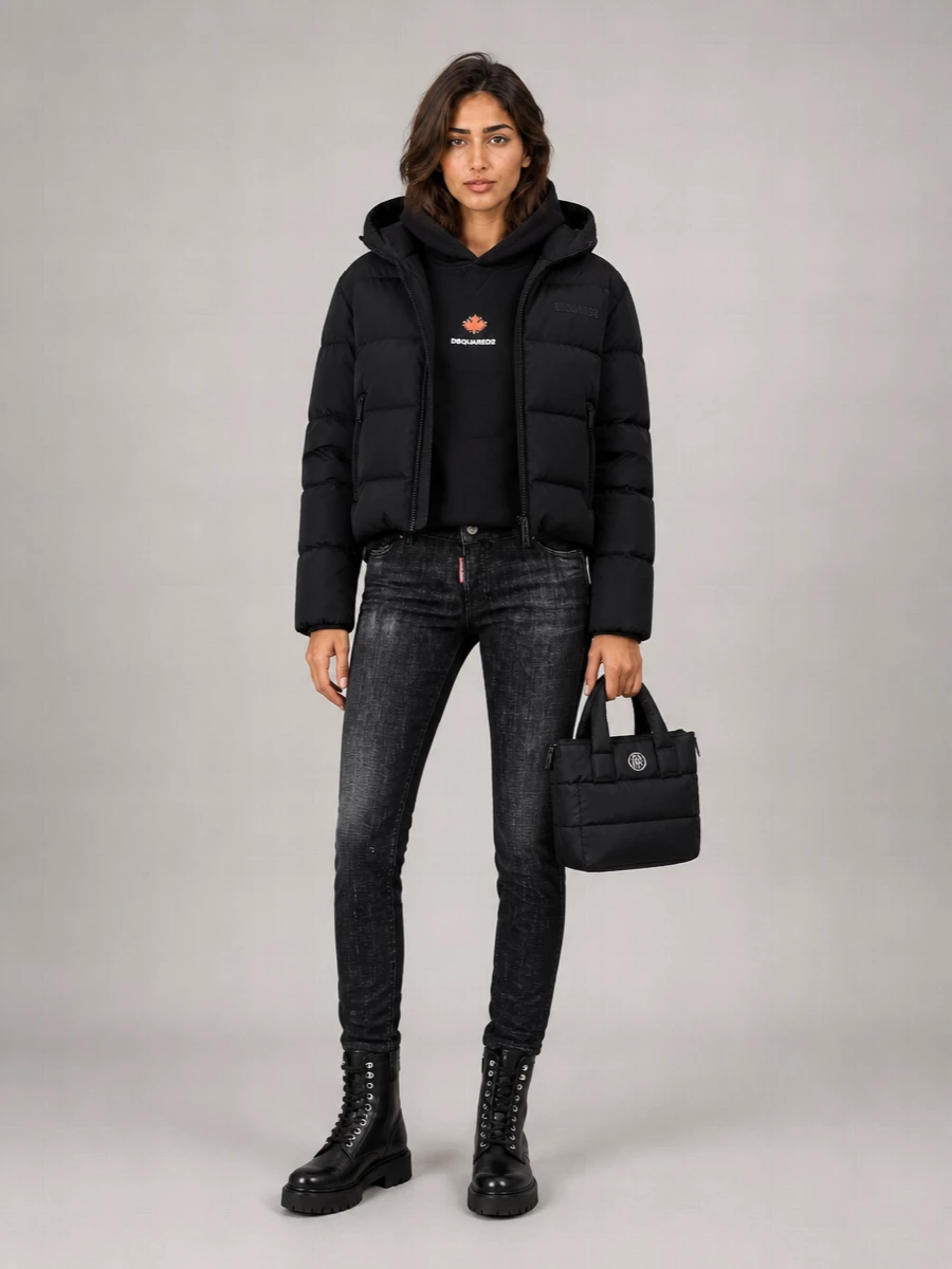 Dsquared2 Hooded Padded Quilted Down Jacket With Side Zip Pockets