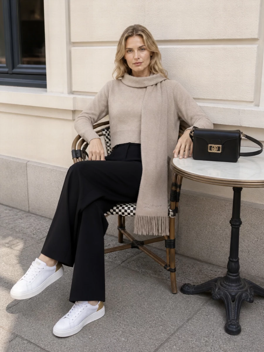Lanvin cropped sweater black wide leg trousers
