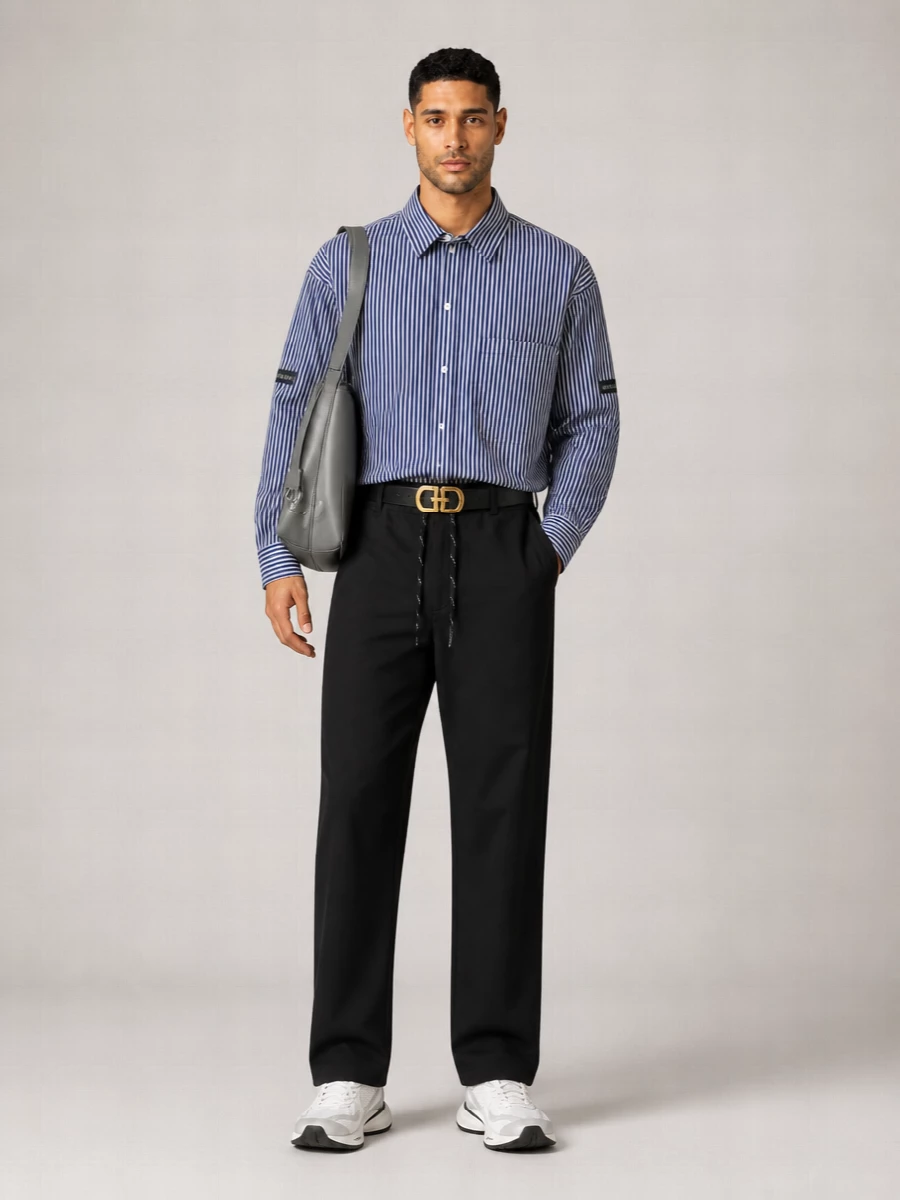 Balenciaga Striped Embroidered Oversized Poplin Shirt