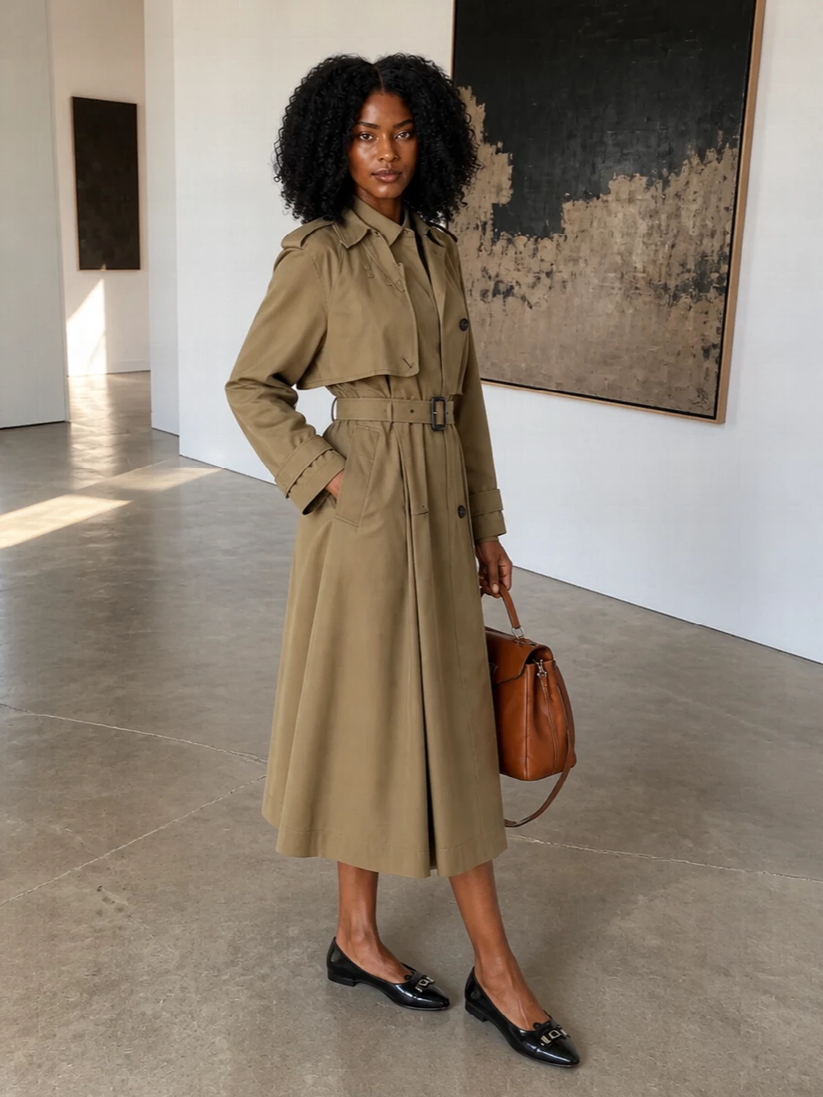 Balenciaga trench burberry camel shirt dress outfit