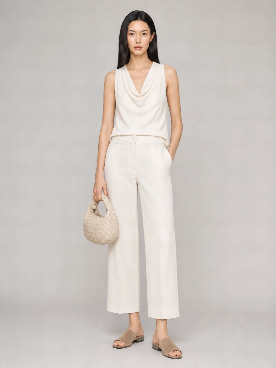 Brunello Cucinelli Cropped Wide-Leg Cotton-Linen Chino Trousers