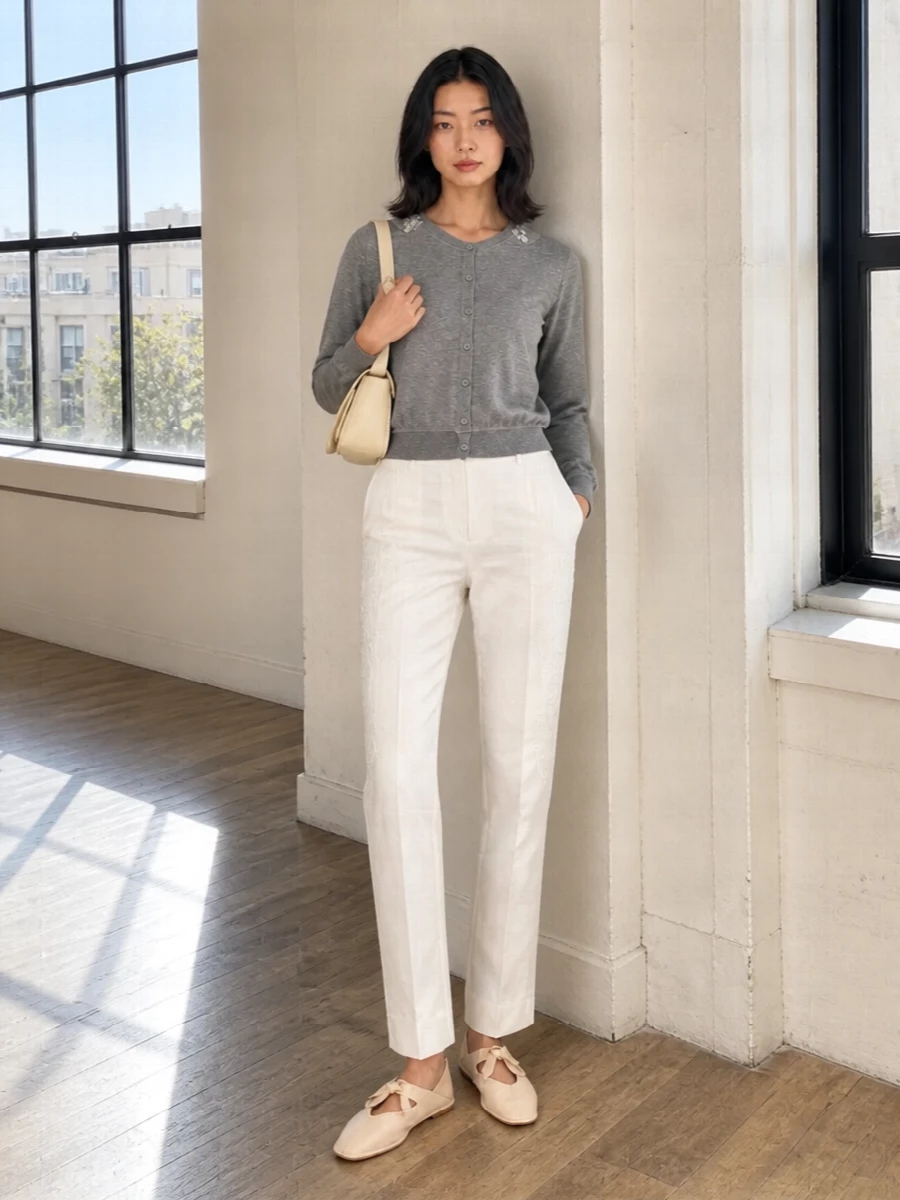 Ermanno scervino cardigan ivory trousers outfit