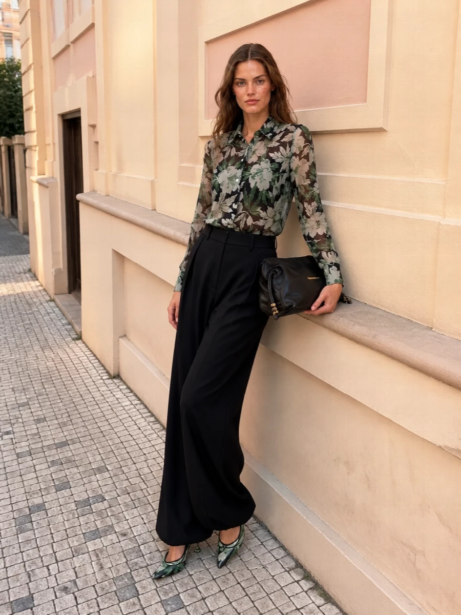 Loewe floral shirt wide leg trousers outfit
