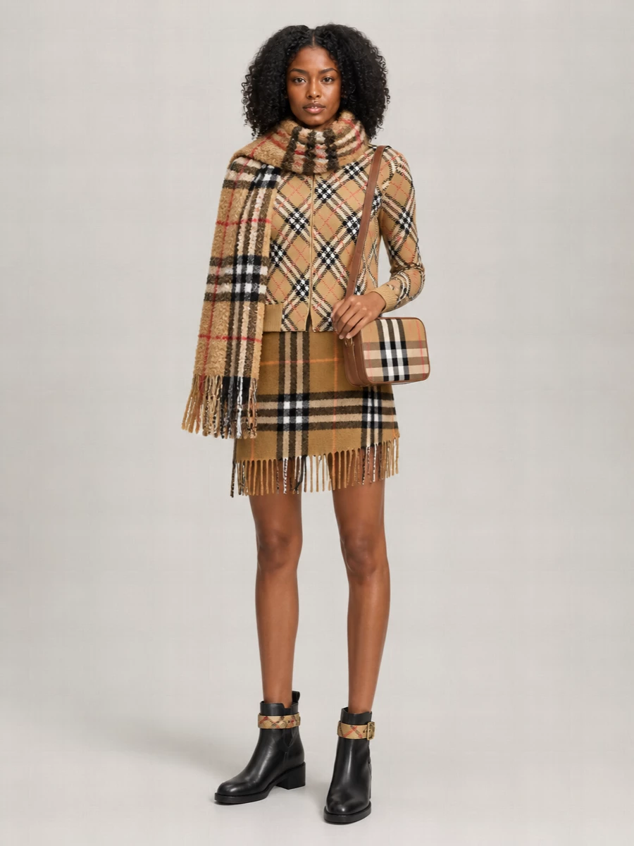 Burberry Cashmere Wool Checked Wrap Skirt