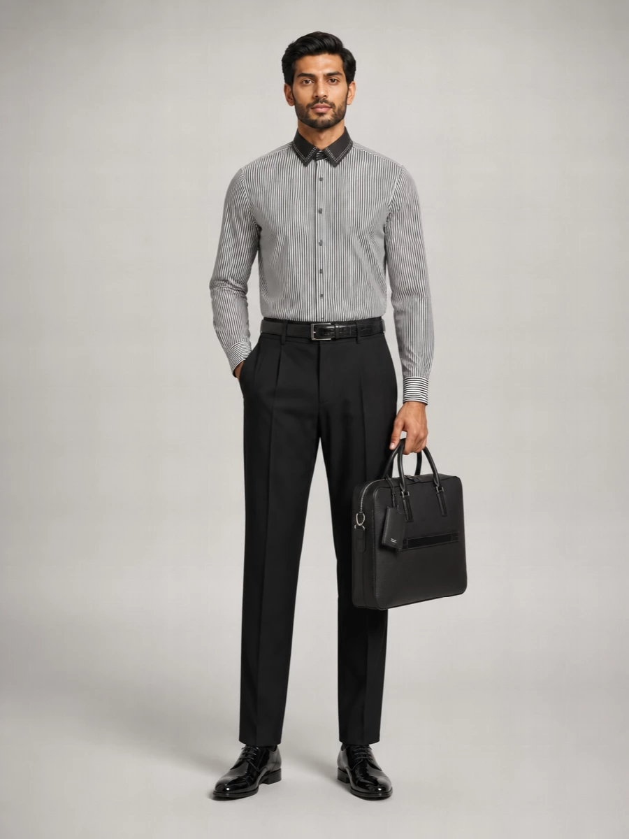 Tom Ford Striped Detachable Collar Shirt