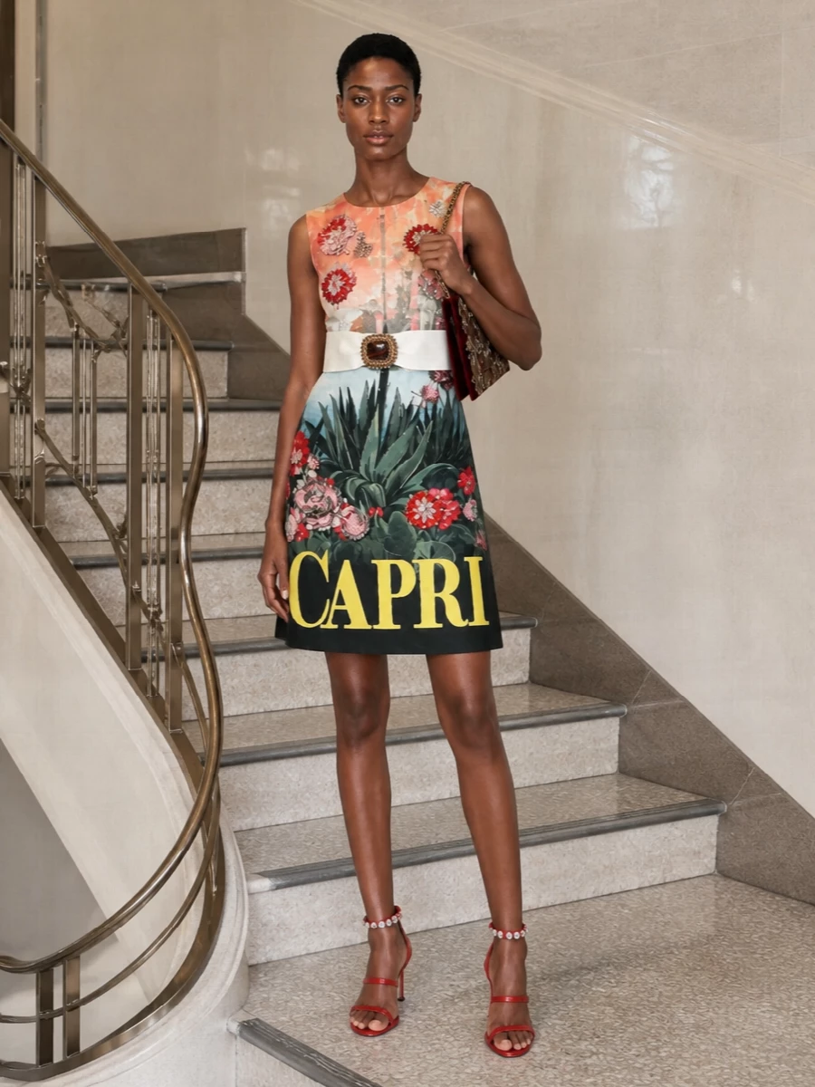 Dolce gabbana capri mini dress red crystal heels