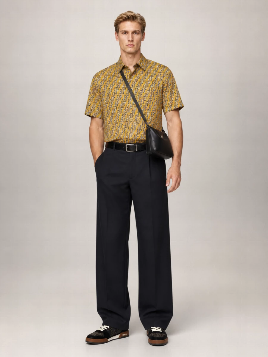 Fendi Silk Oversized Short-Sleeve Printed Shirt