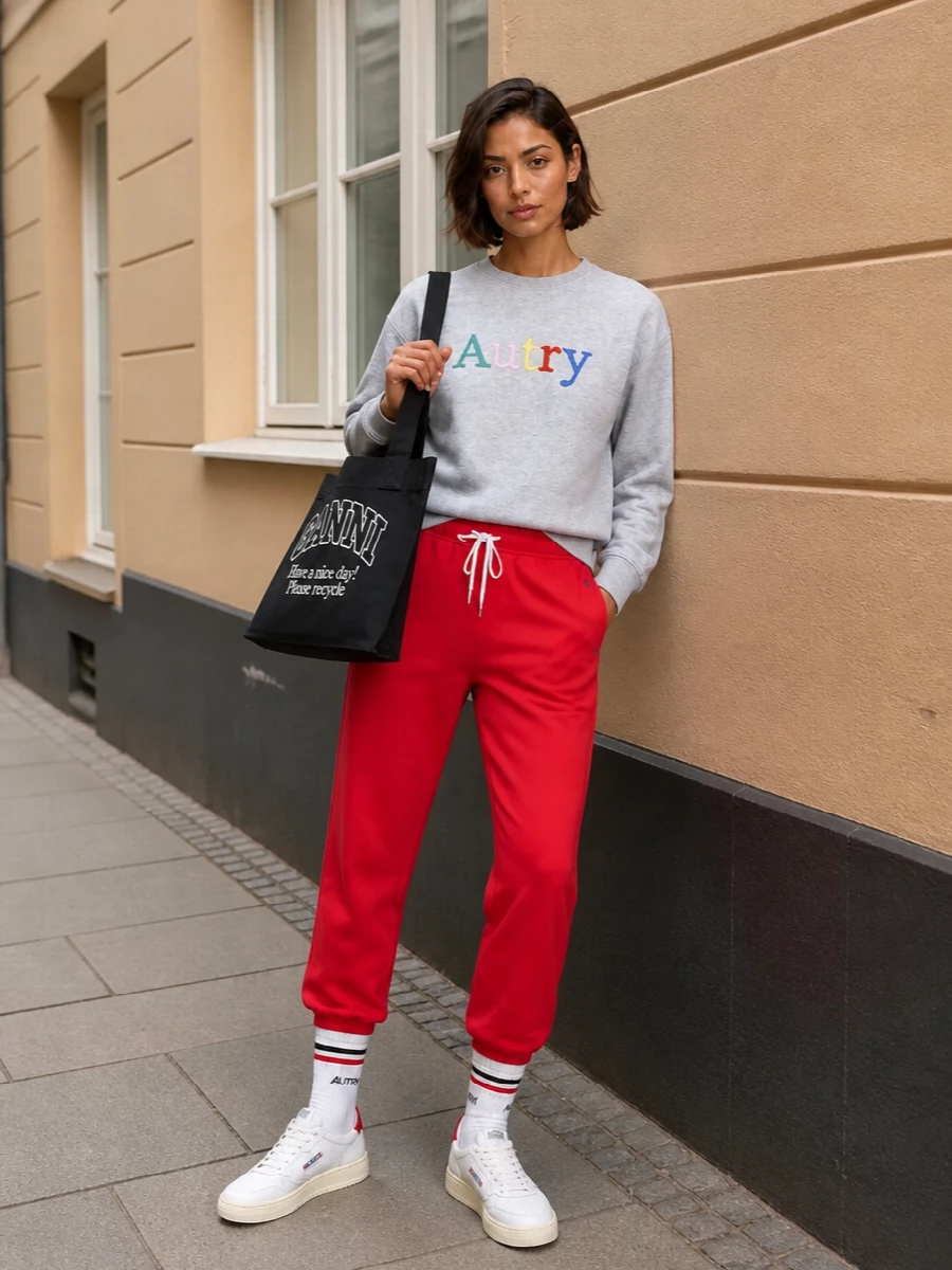 Autry sweatshirt red joggers retro sneakers