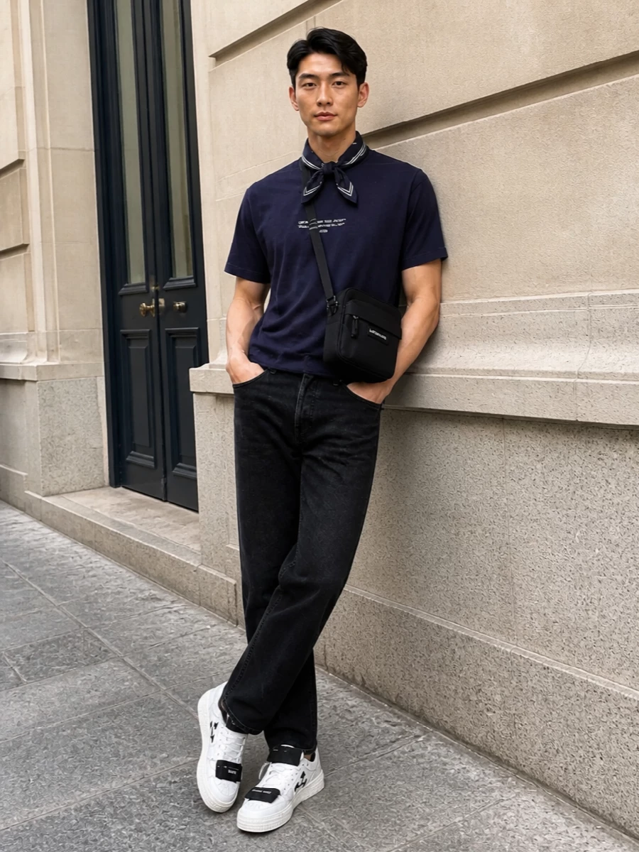 Off white t shirt outfit straight leg jeans