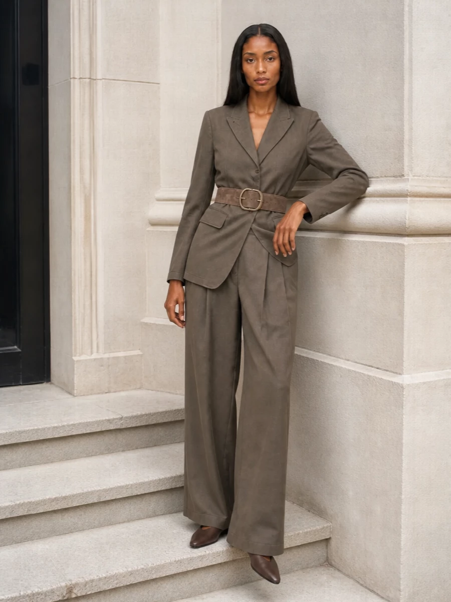 Uma wang taupe wide leg trouser blazer flats