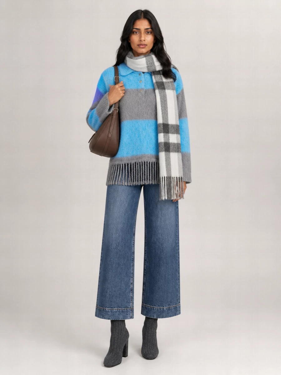 Etro Striped Ribbed Knit Polo Sweater Minidress