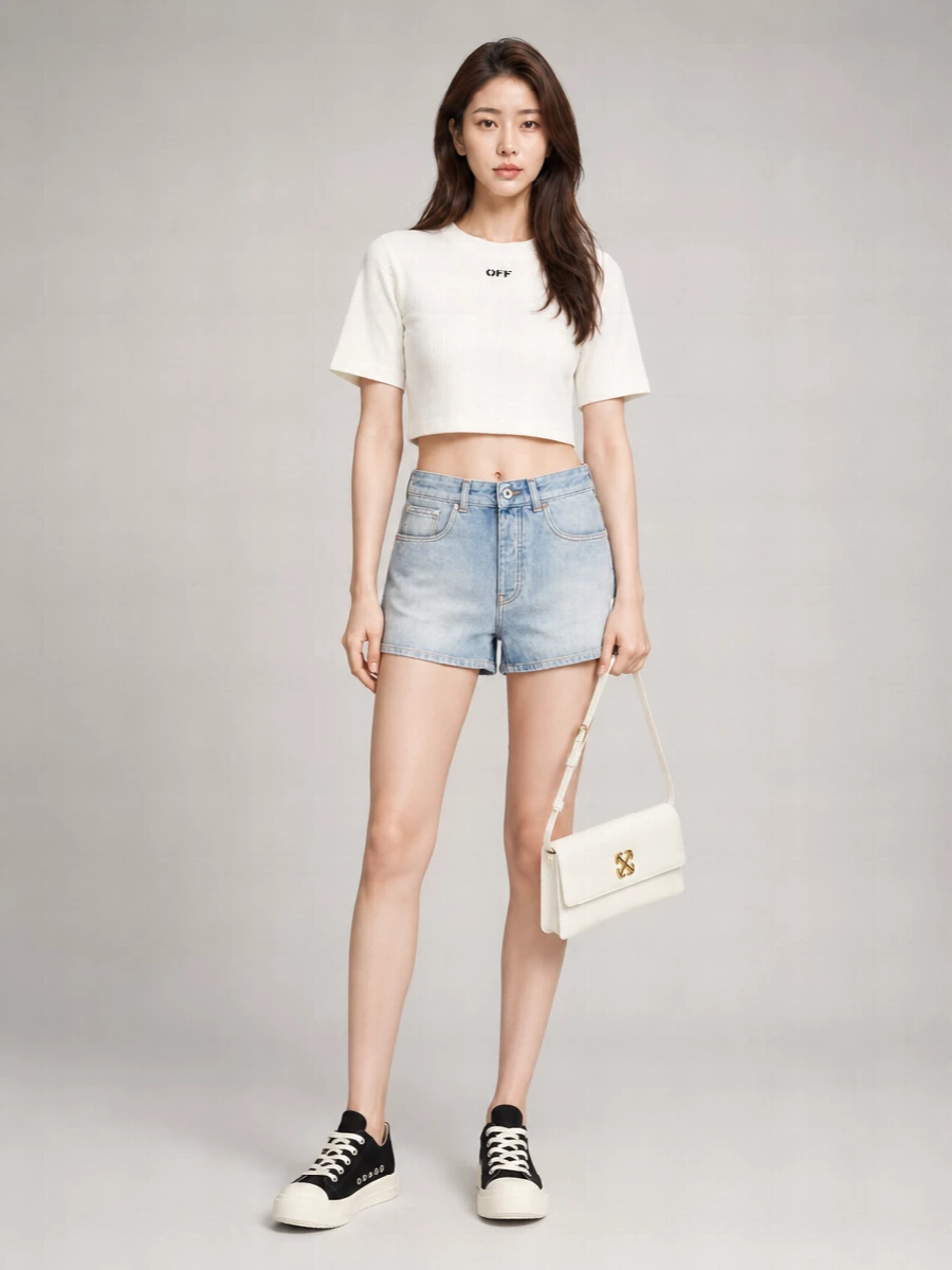 Off-White Ribbed Cropped T-Shirt