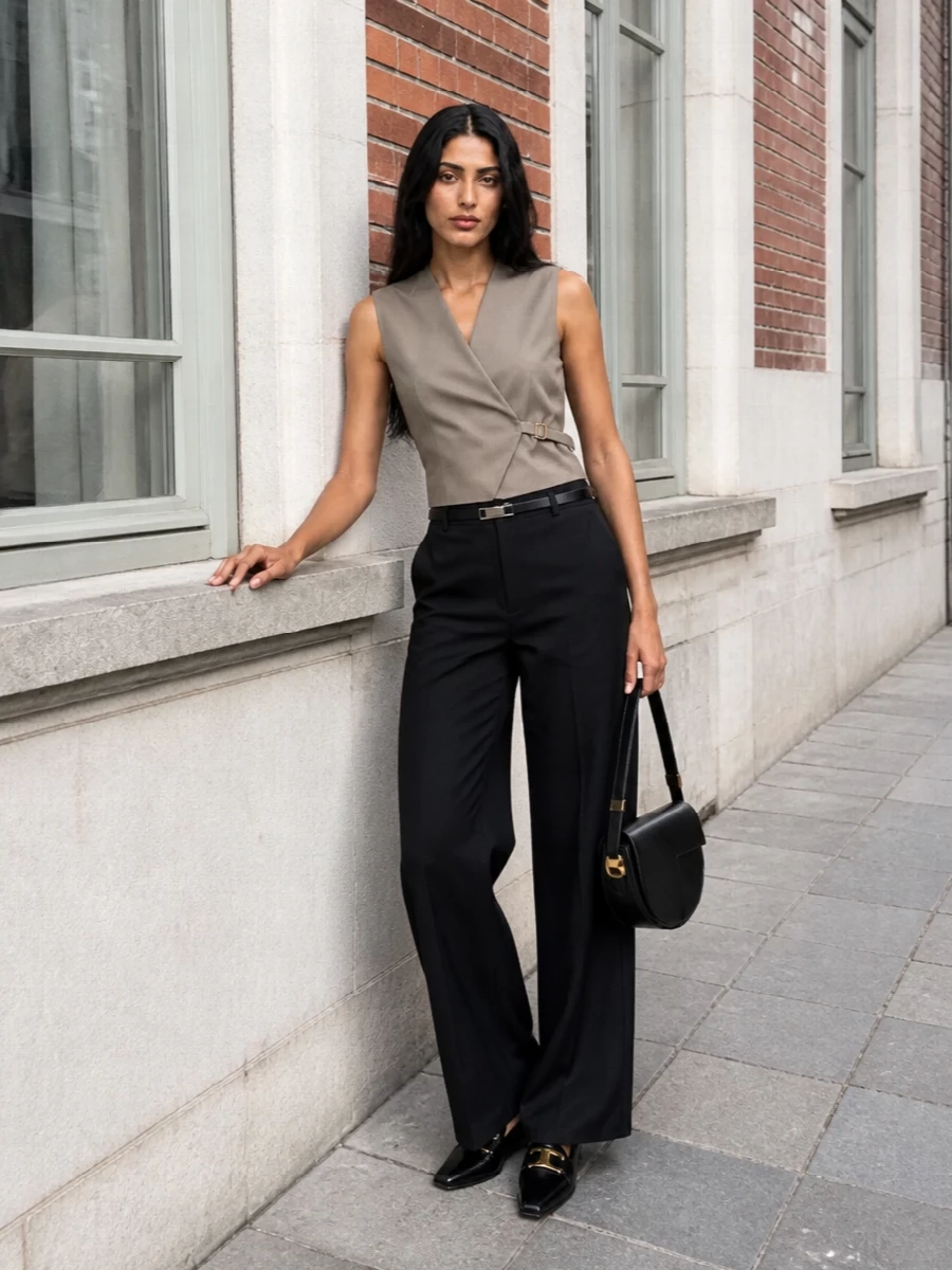 Pt torino wide leg trousers taupe vest tods loafers
