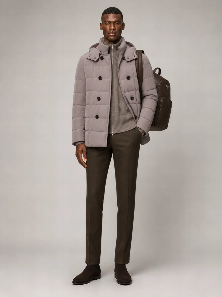 Fay Buttoned Double-Breasted Hooded Quilted Pockets Jacket