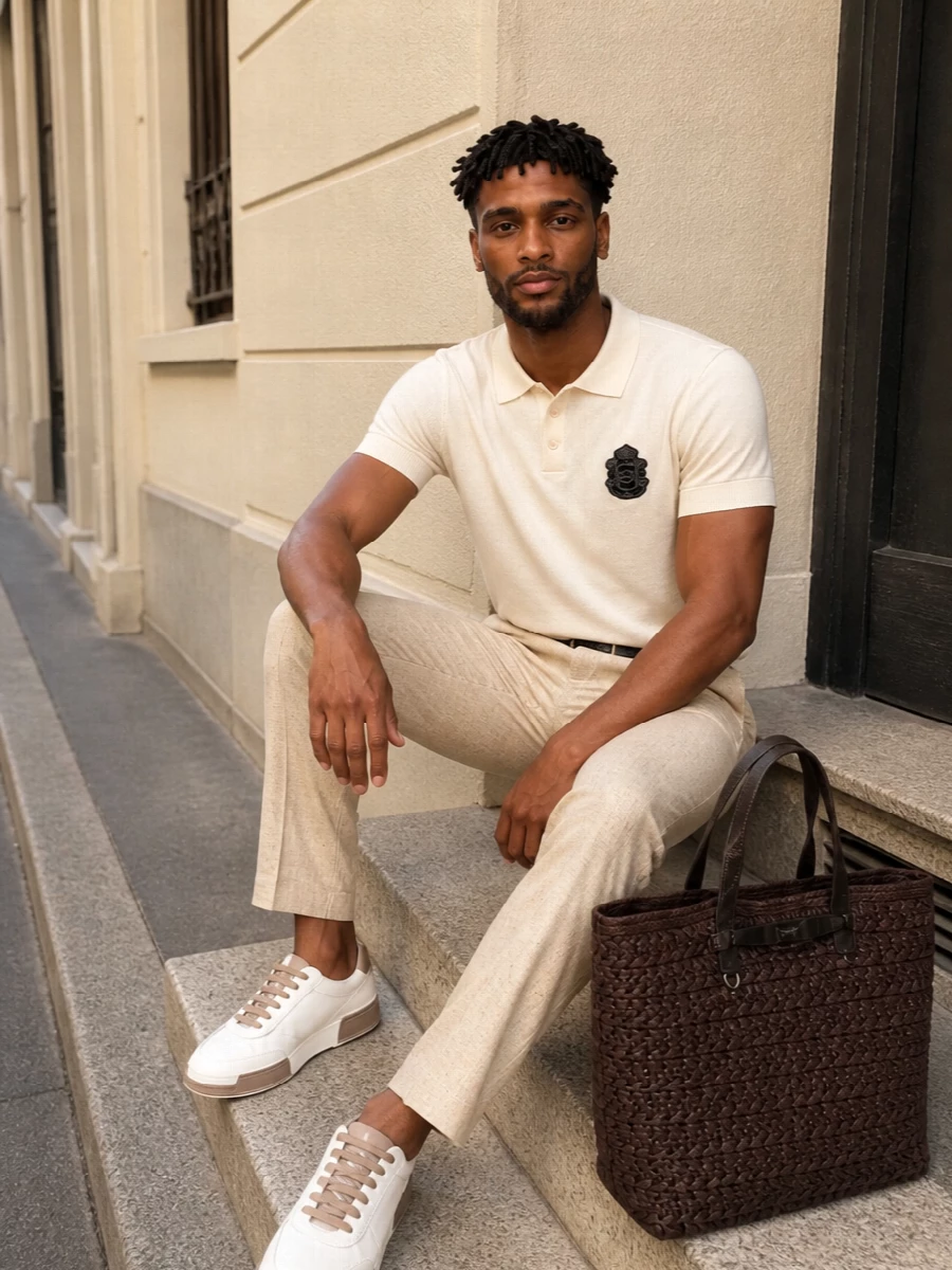 Dolce gabbana cream polo beige trouser outfit