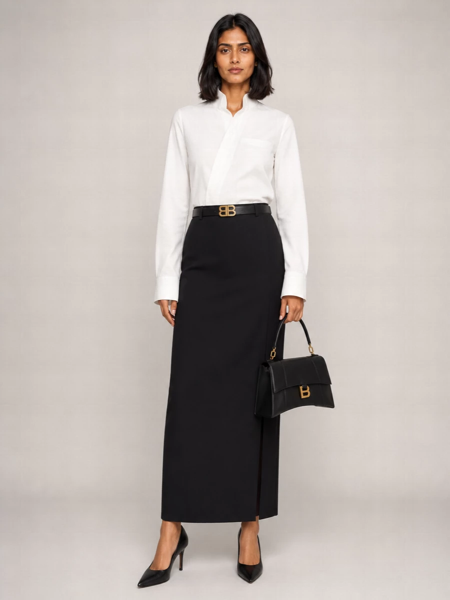 Balenciaga Wool High-Rise Tailored Maxi Skirt