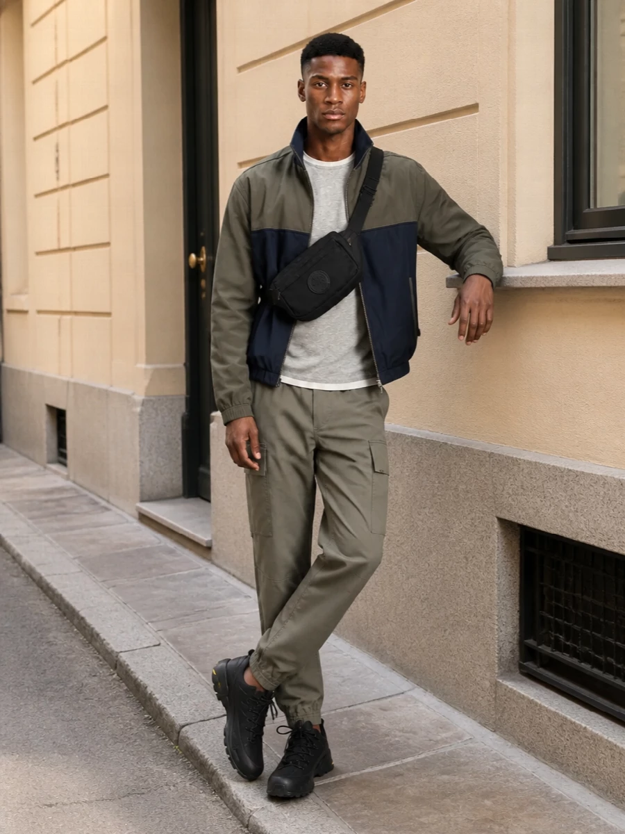Gimaguas padded jacket olive joggers outfit
