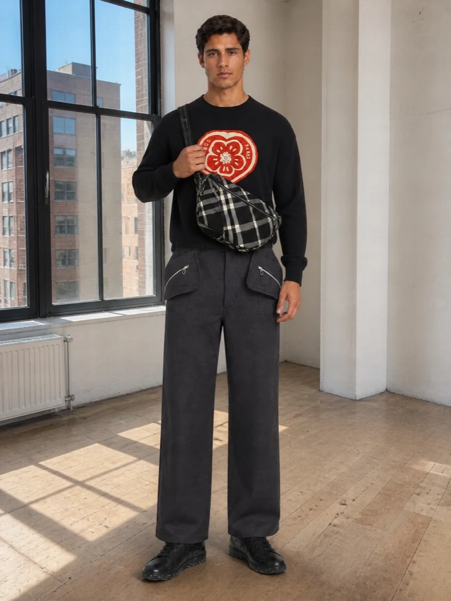 Kenzo sweater wide leg trousers sneakers