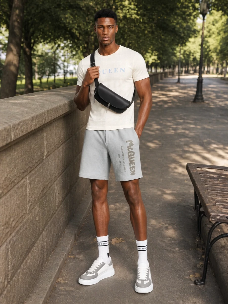 Alexander mcqueen grey shorts logo tee sneakers