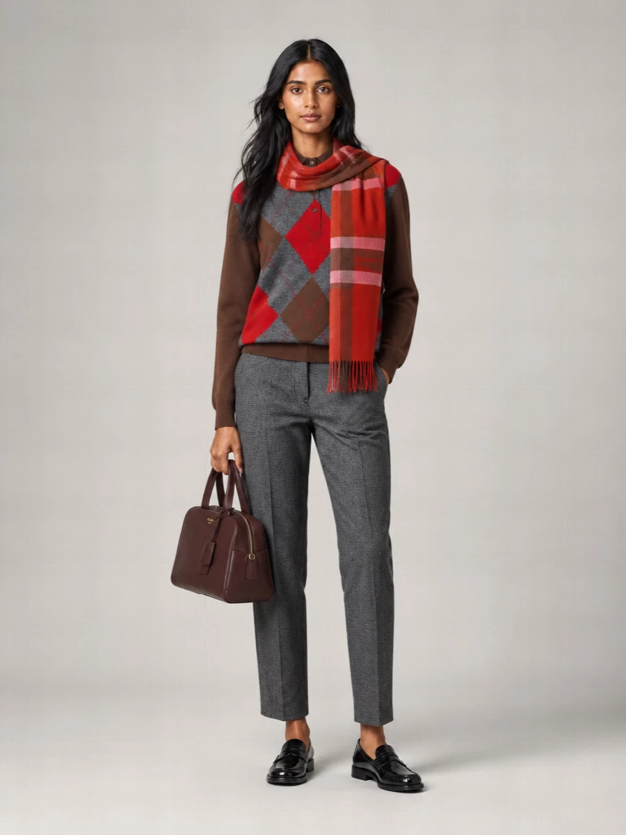 Prada Cashmere Fine-Knit Argyle Polo Sweater