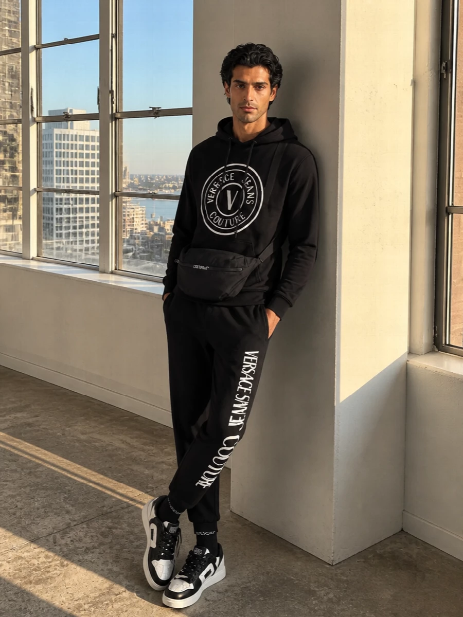Versace jeans couture black jogger hoodie outfit