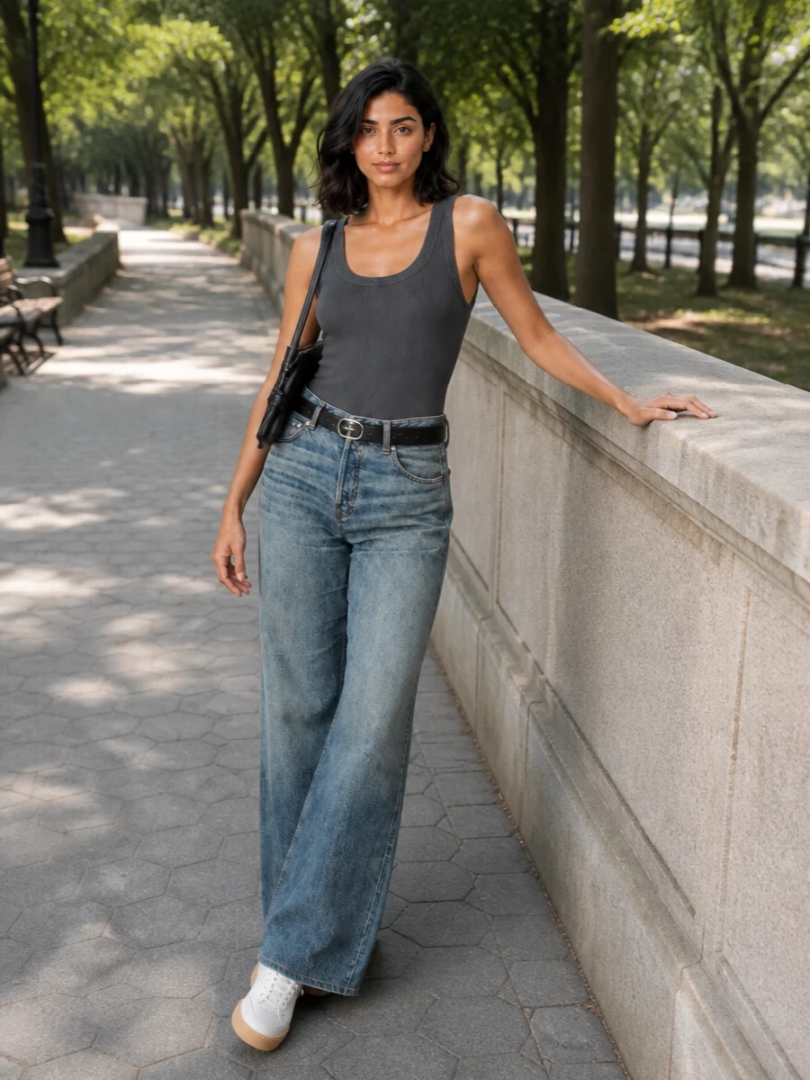 Haikure wide leg jeans ribbed tank sneakers