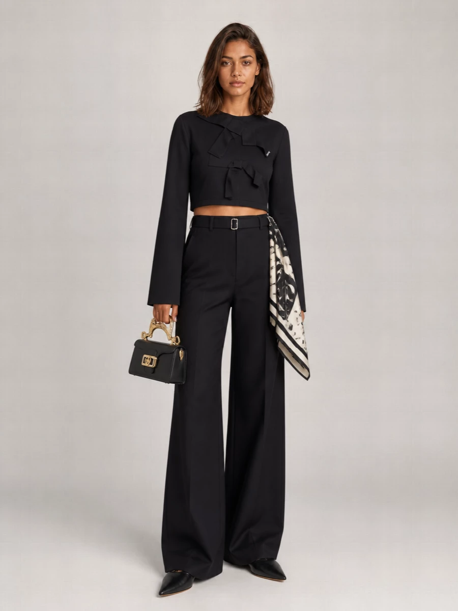 Lanvin Silk Cotton Grosgrain Cropped Long-Sleeve Top