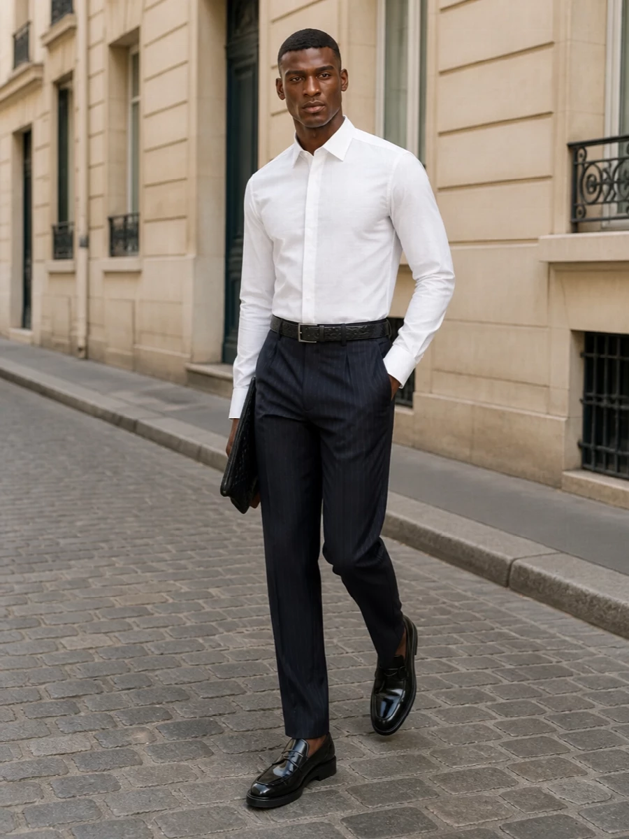 Tom ford pinstripe trousers prada loafers outfit