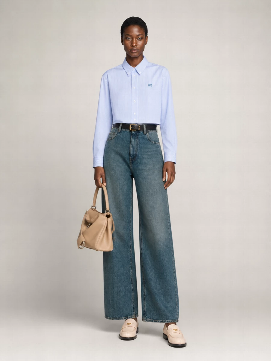 Miu Miu Denim Regular-Fit Wide-Leg Trousers