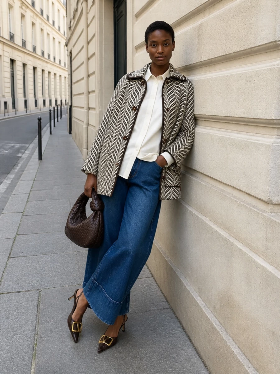 Valentino ivory shirt wide leg jeans outfit