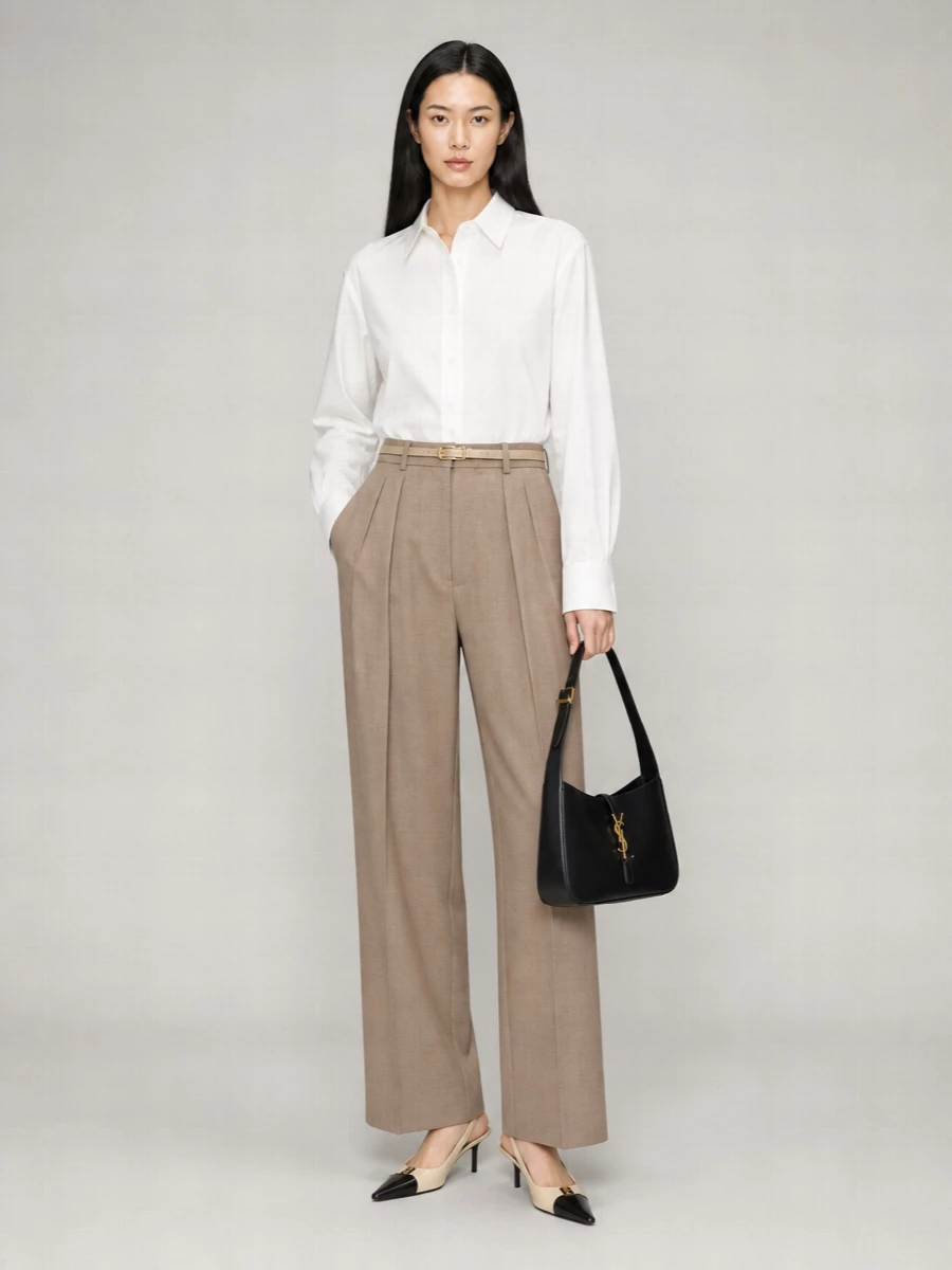 Saint Laurent Wool High-Rise Wide-Leg Tailored Trousers