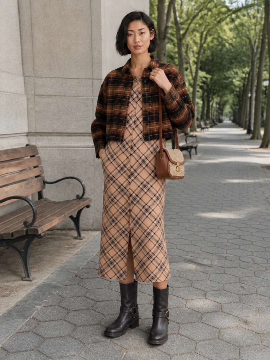 Ami paris checked midi dress r13 jacket outfit