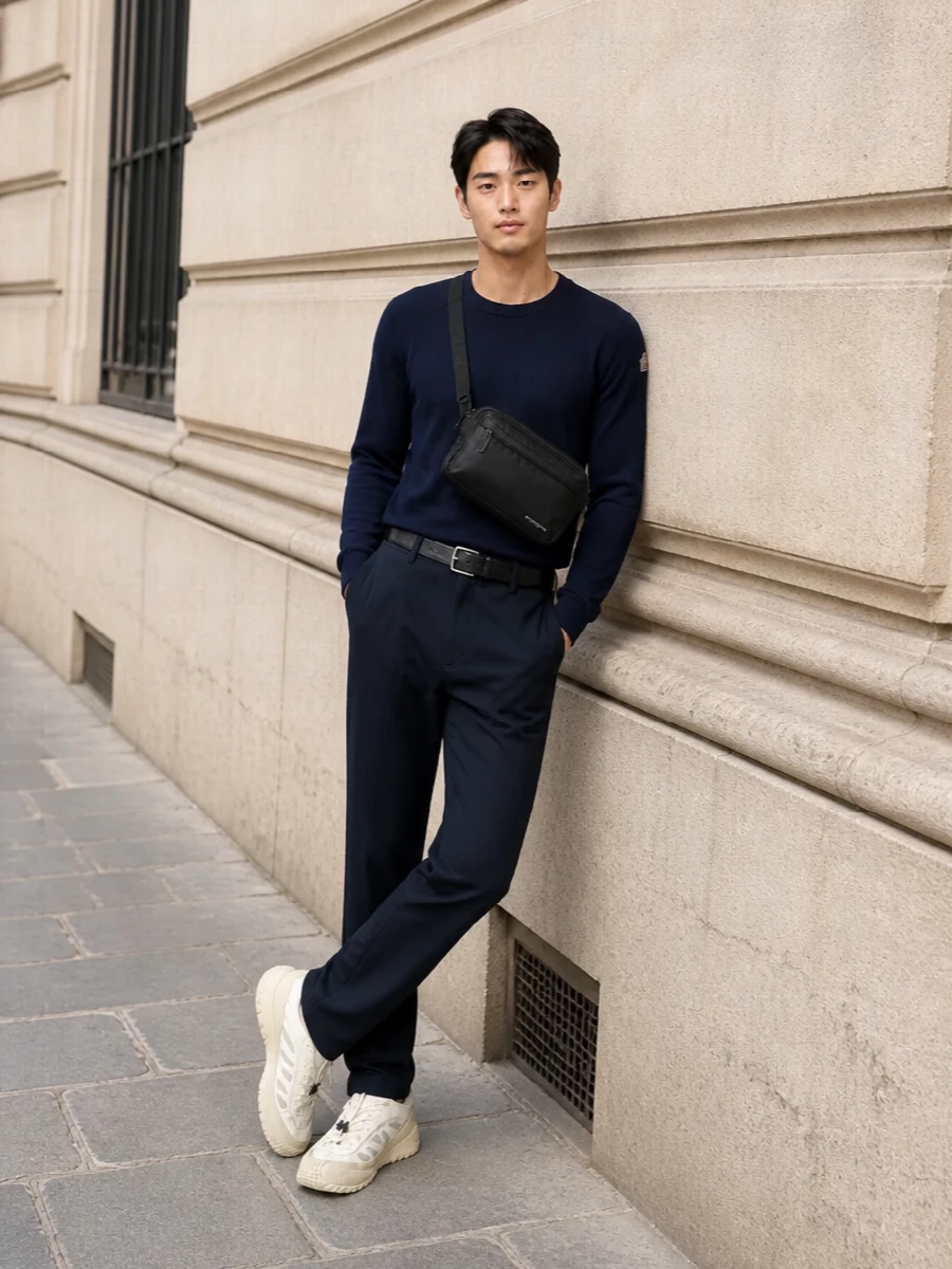 Moncler knit trousers givenchy belt bag outfit