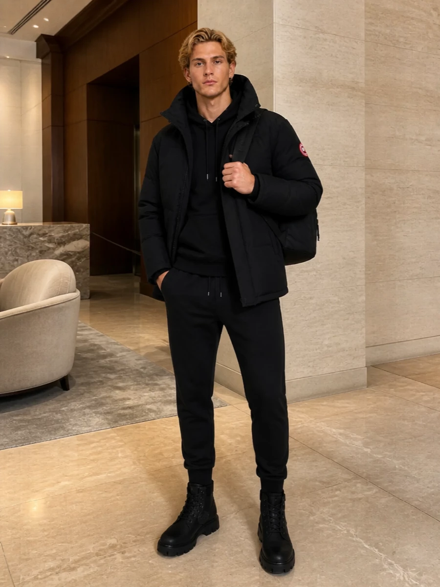 Canada goose parka moncler boots winter outfit