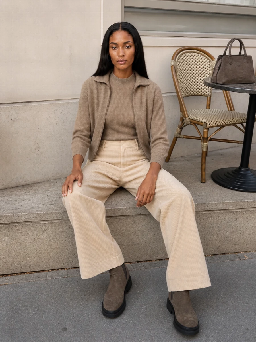 Brunello cucinelli camel cardigan wide leg corduroy