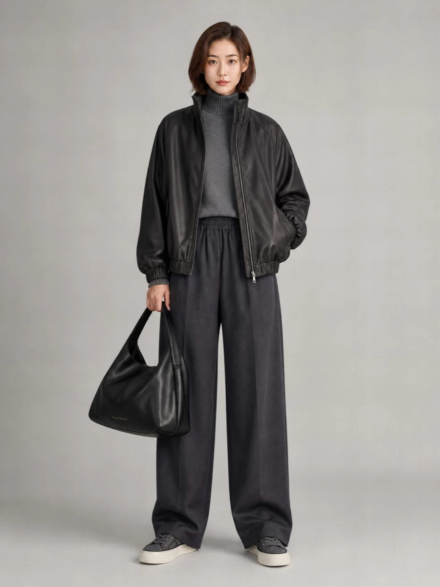 Brunello Cucinelli lamb leather high-collar zip jacket
