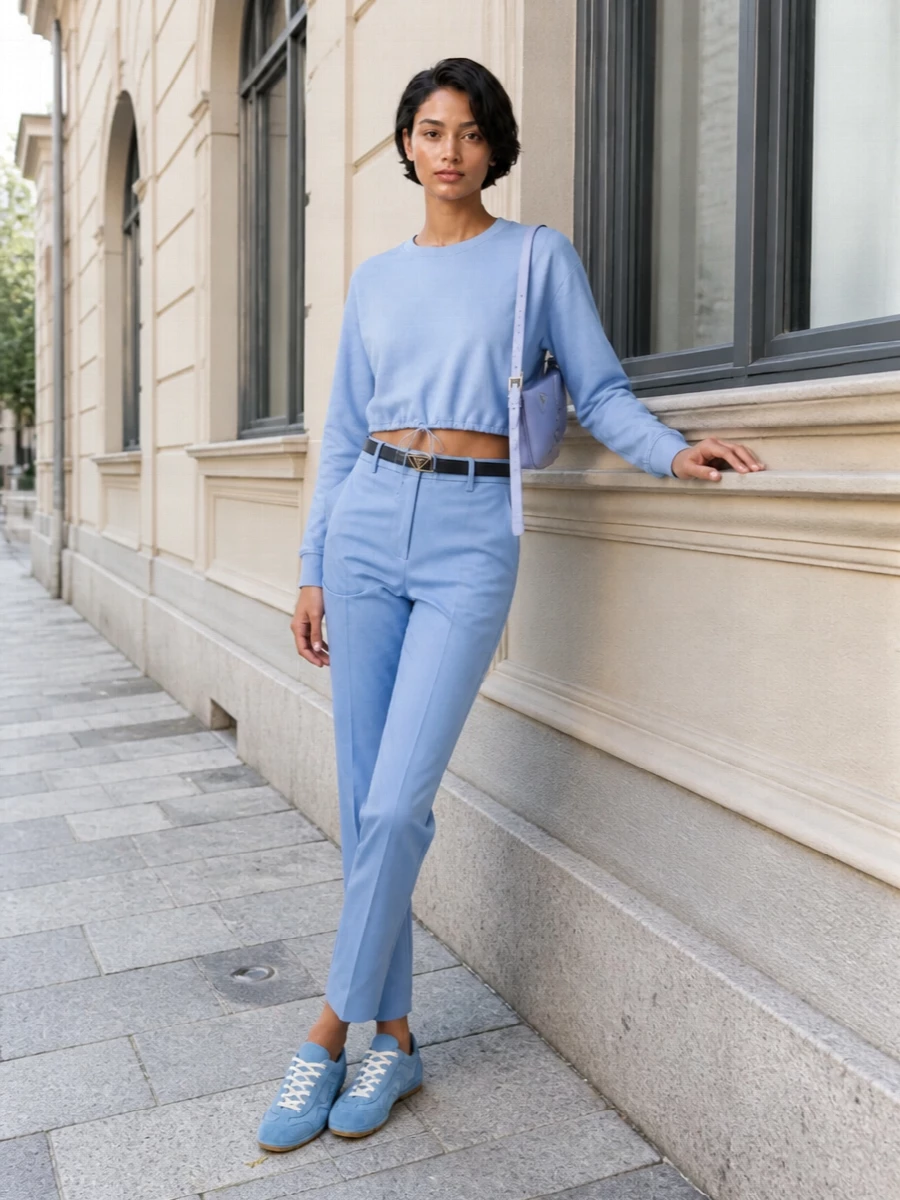Prada powder blue sweatshirt tailored trousers