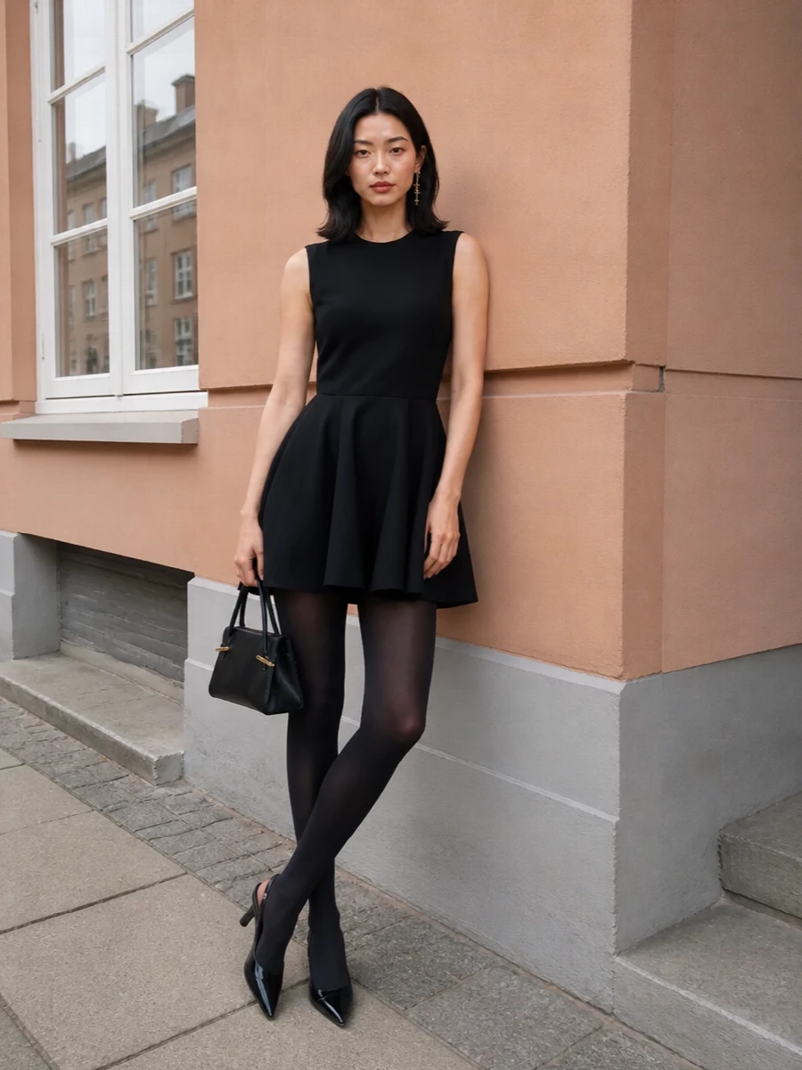 Givenchy black mini dress slingback heels outfit