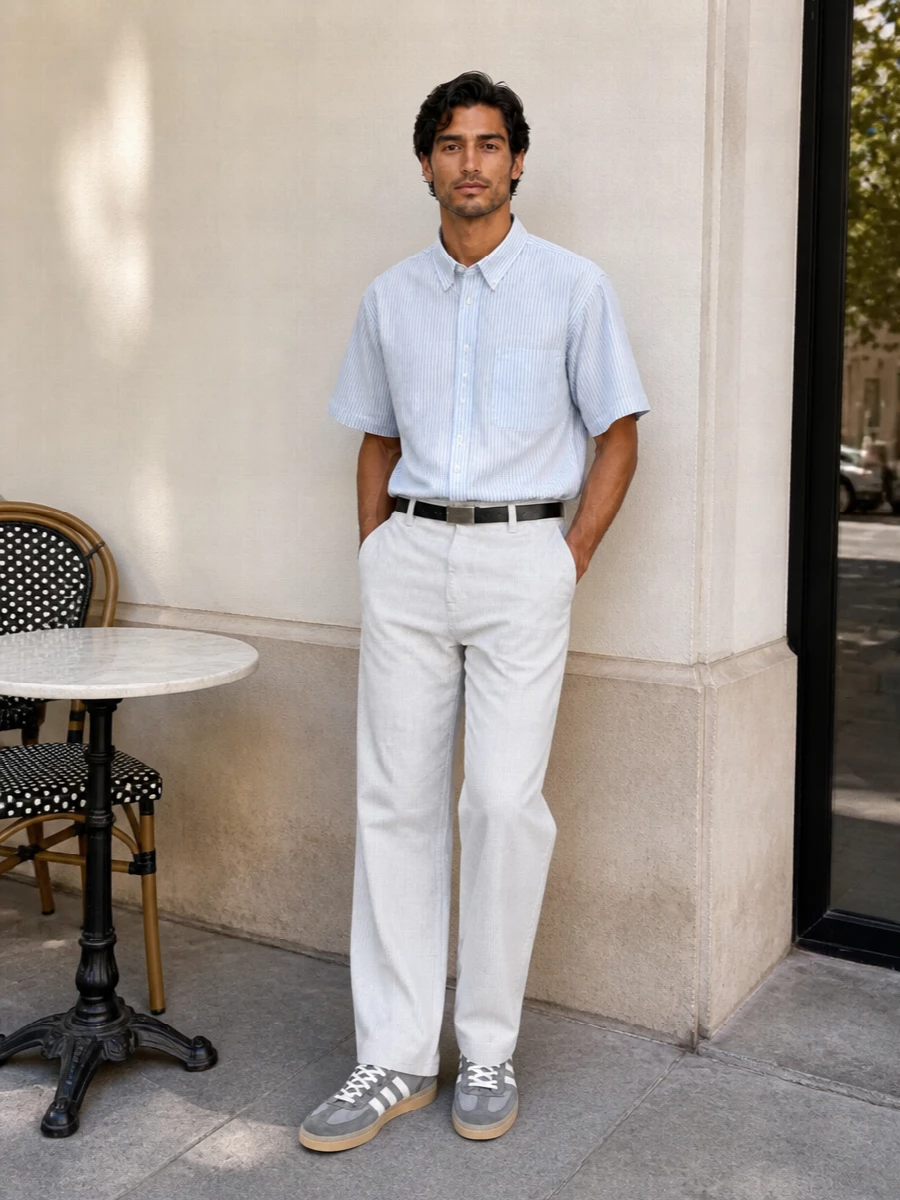 Carhartt wip striped shirt pinstripe trouser outfit