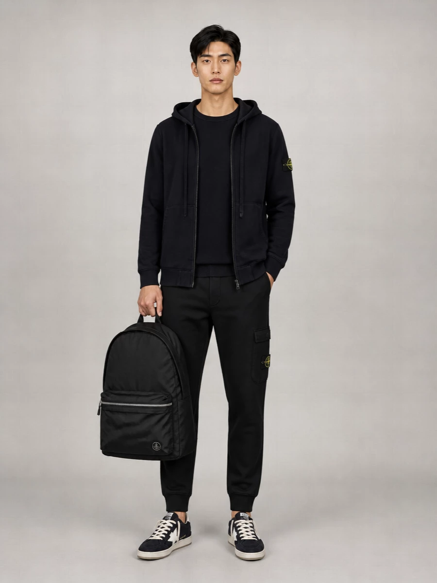 Stone Island Cotton Zip Up Hoodie