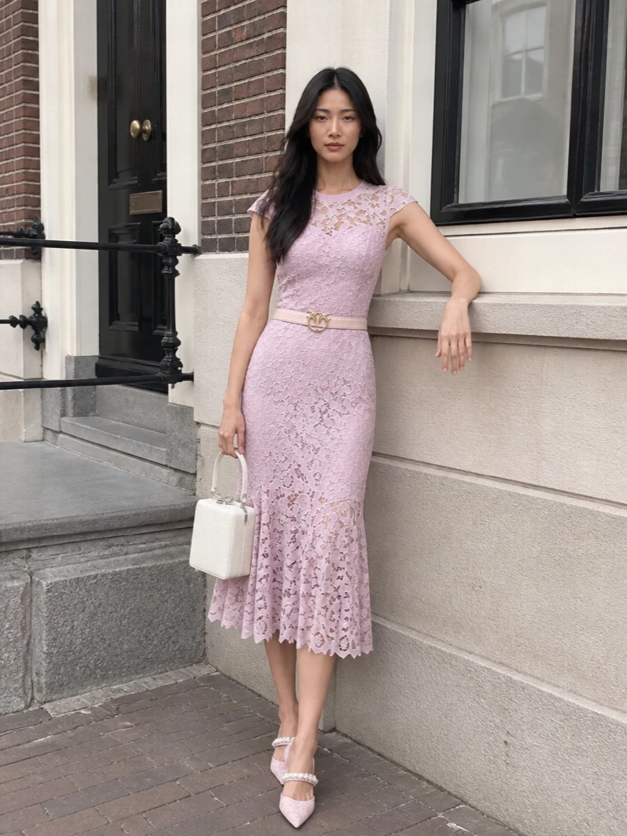 Self portrait pink lace dress jimmy choo heels
