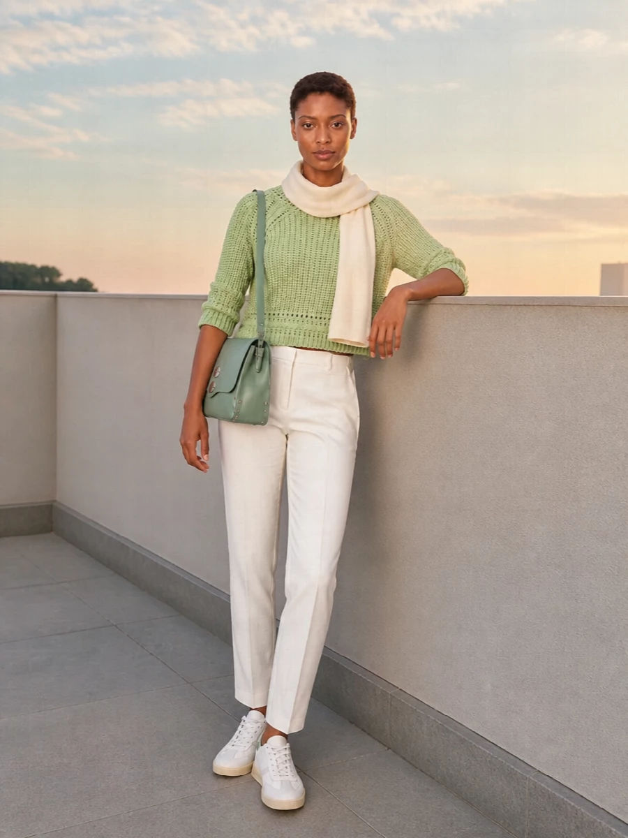 Ermanno scervino sage knit ivory trousers