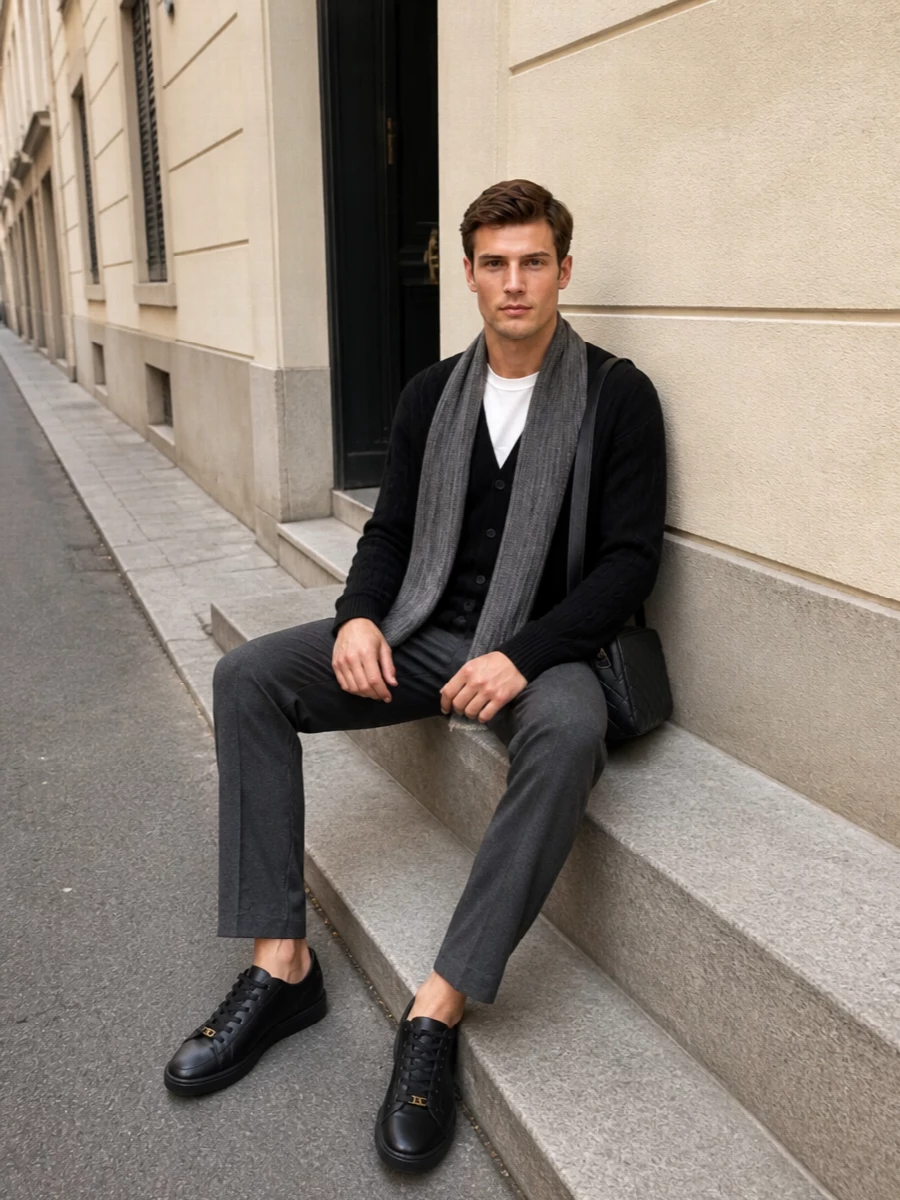 The row cardigan jil sander trousers outfit