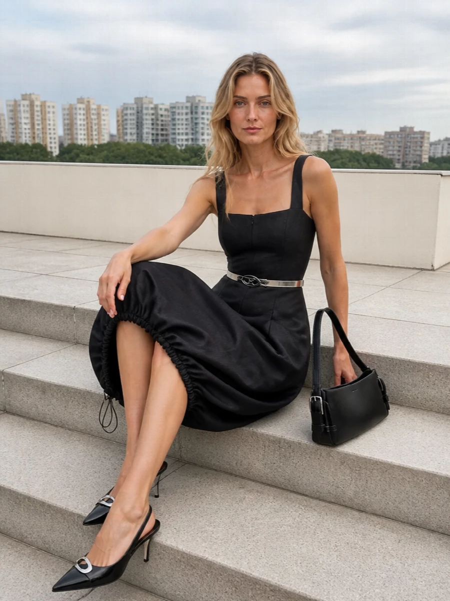 Coperni black cocktail dress slingback heels