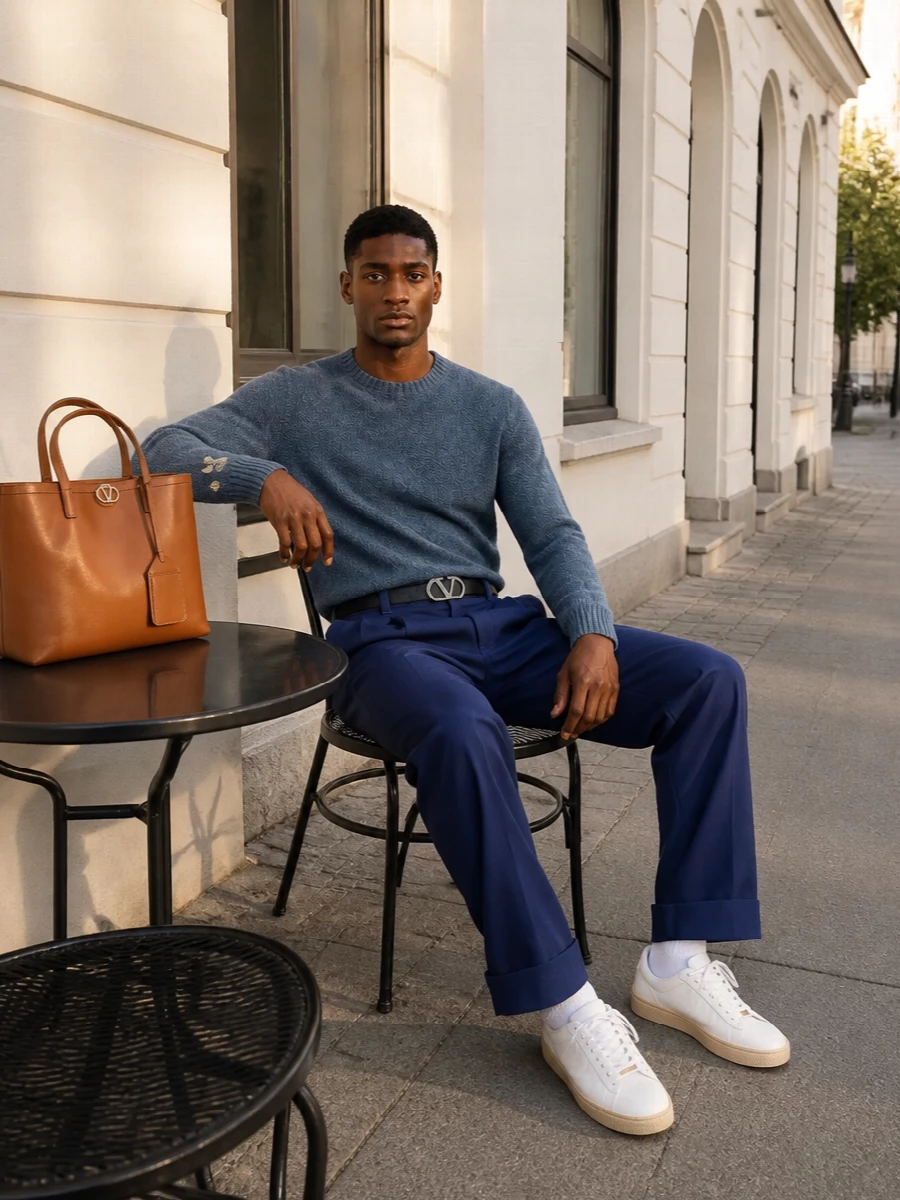 Valentino crewneck ink trousers white sneakers