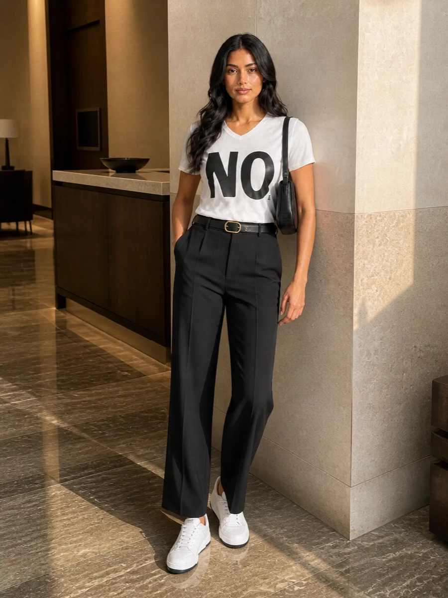 Fendi tee black wide leg trousers sneakers