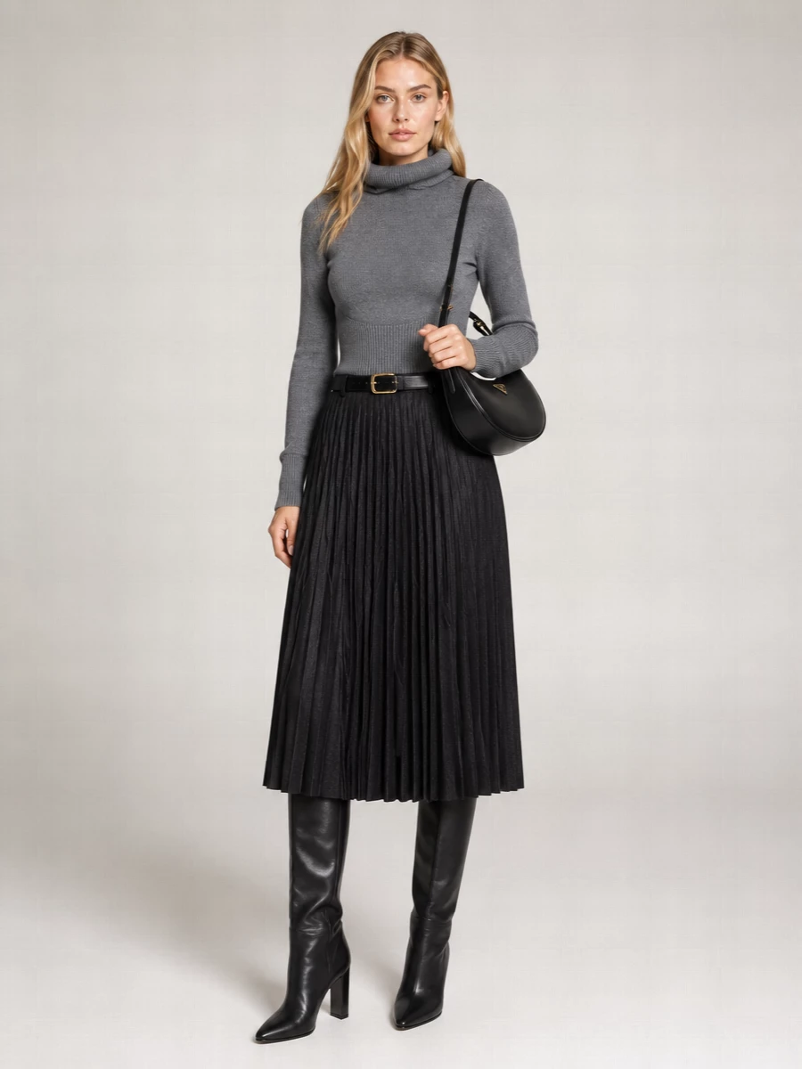 Alaïa Wool Pleated Maxi Skirt