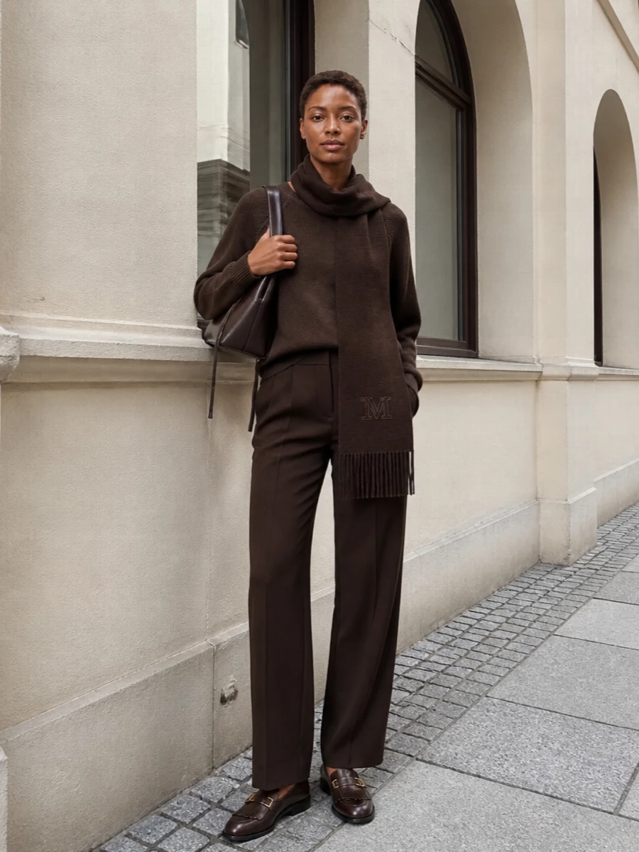 Frankie shop brown sweater tailored trousers